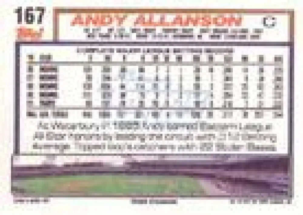 1992 Topps Micro #167 Andy Allanson NM-MT Detroit Tigers Baseball Card - Baseball Card Single