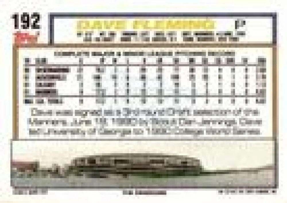 1992 Topps Micro #192 Dave Fleming NM-MT Seattle Mariners Baseball Card - Baseball Card Single