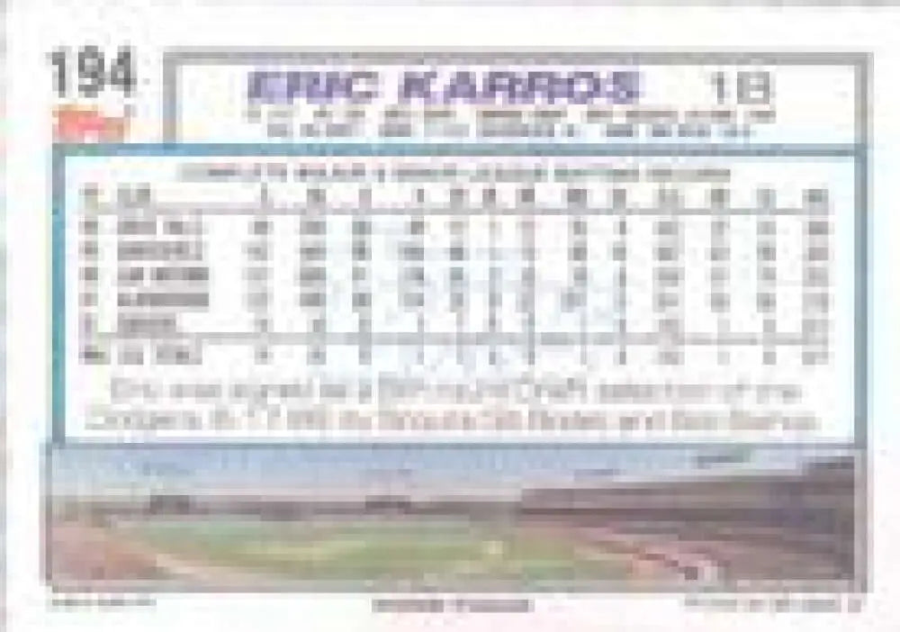 1992 Topps Micro #194 Eric Karros NM-MT Los Angeles Dodgers Baseball Card - Baseball Card Single