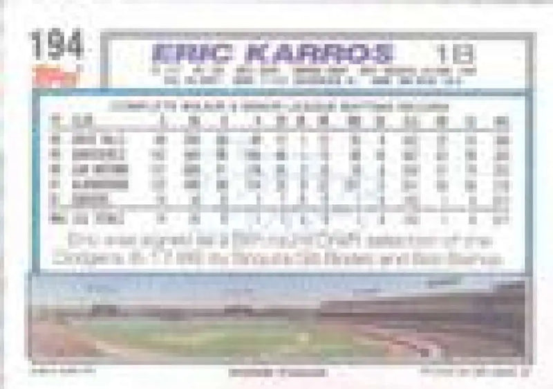 1992 Topps Micro #194 Eric Karros NM-MT Los Angeles Dodgers Baseball Card - Baseball Card Single