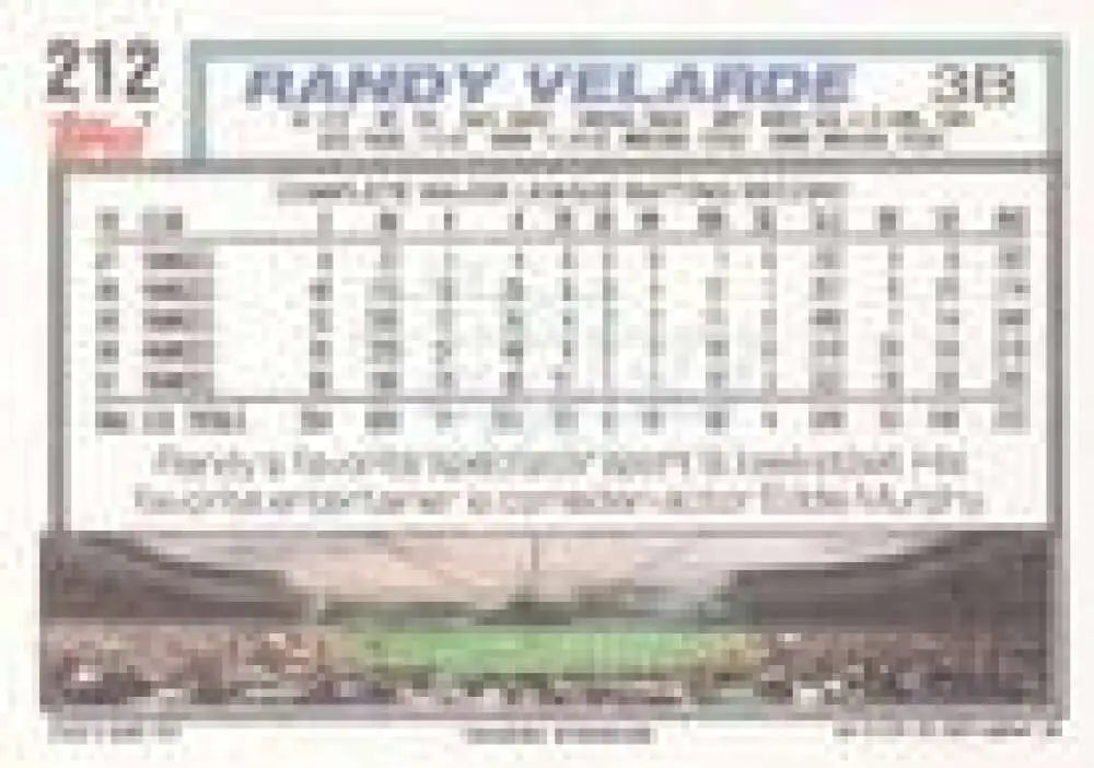 1992 Topps Micro #212 Randy Velarde NM-MT New York Yankees Baseball Card - Baseball Card Single