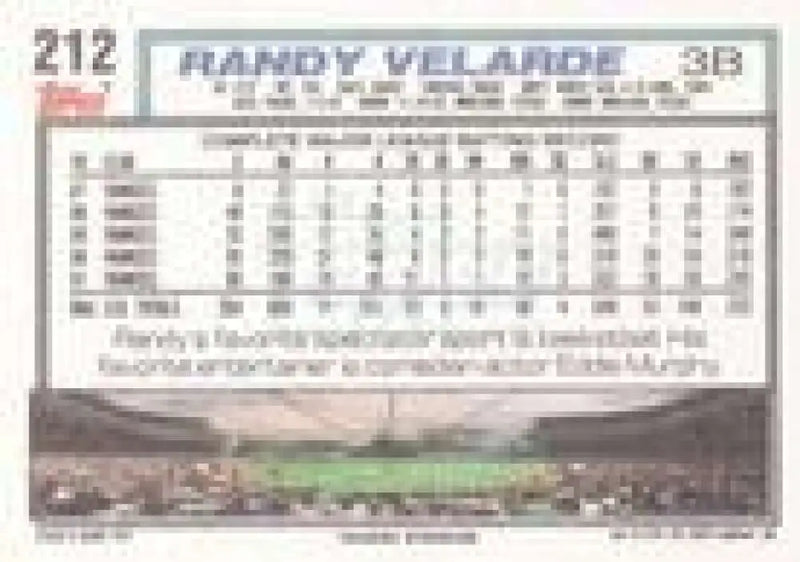 1992 Topps Micro #212 Randy Velarde NM-MT New York Yankees Baseball Card - Baseball Card Single