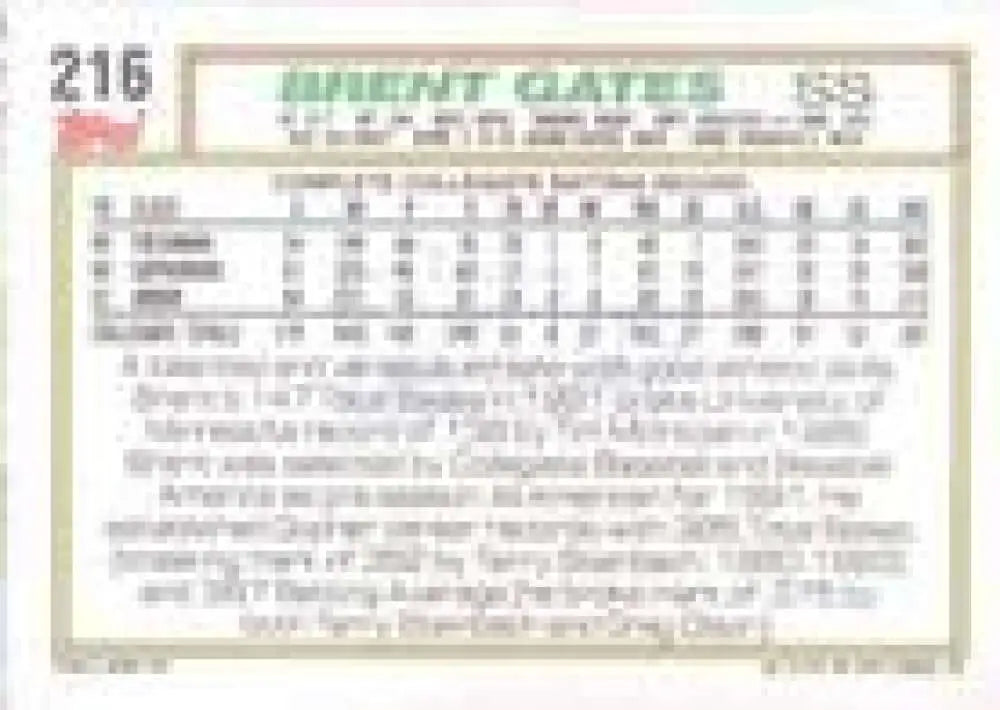 1992 Topps Micro #216 Brent Gates NM-MT RC Rookie Oakland Athletics Baseball Card - Baseball Card Single