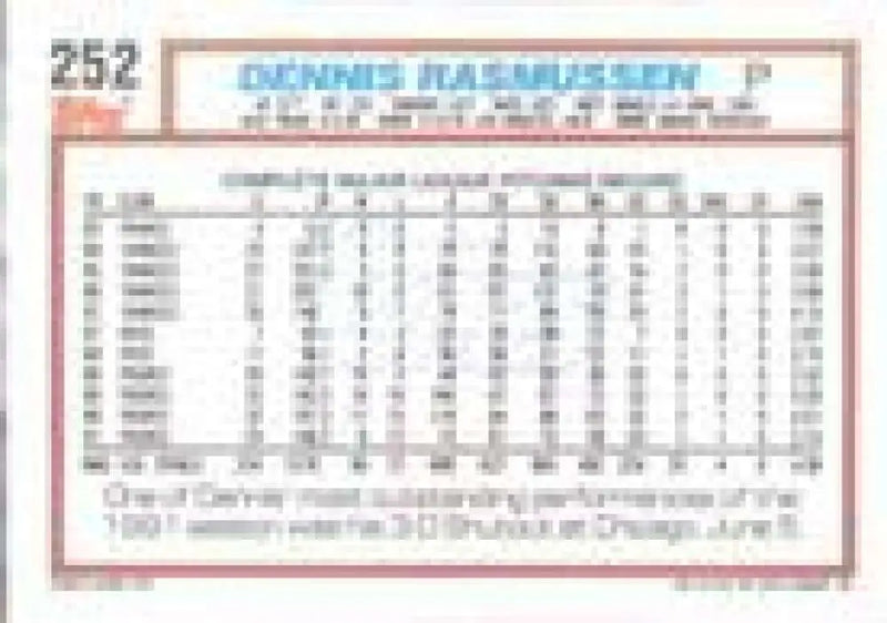 1992 Topps Micro #252 Dennis Rasmussen NM-MT San Diego Padres Baseball Card - Baseball Card Single