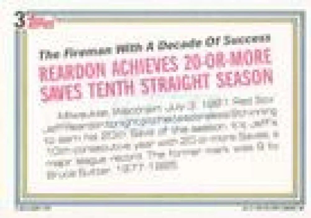 1992 Topps Micro #3 Jeff Reardon NM-MT Boston Red Sox Baseball Card - Baseball Card Single