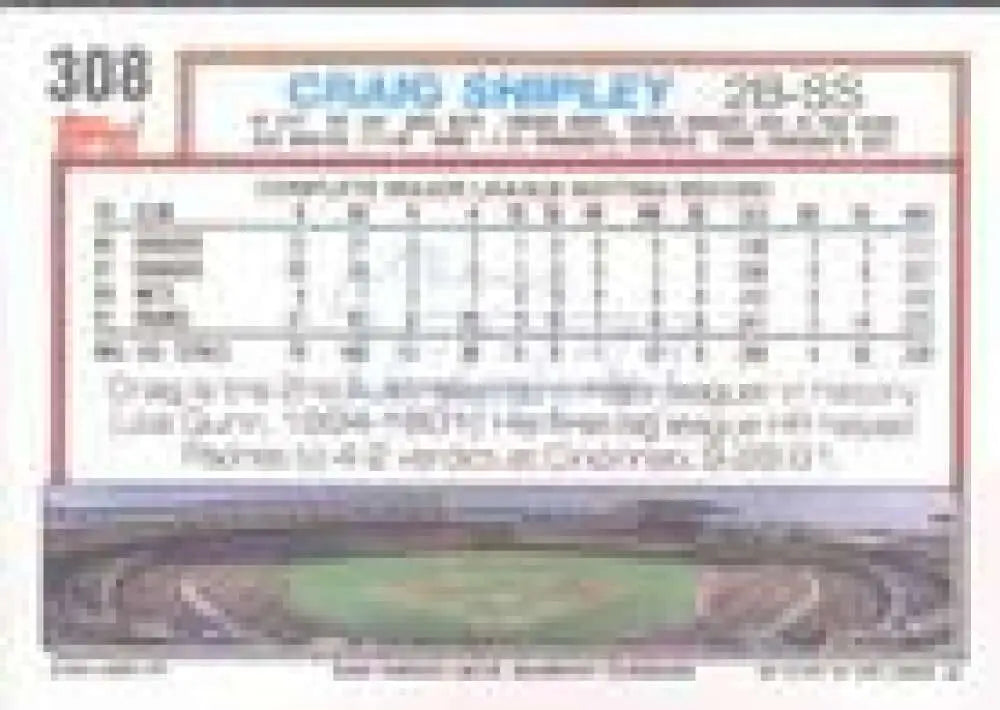 1992 Topps Micro #308 Craig Shipley NM-MT San Diego Padres Baseball Card - Baseball Card Single