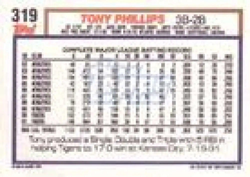 1992 Topps Micro #319 Tony Phillips NM-MT Detroit Tigers Baseball Card - Baseball Card Single