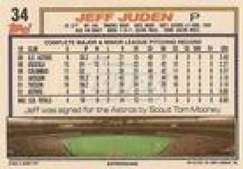 1992 Topps Micro #34 Jeff Juden NM-MT Houston Astros Baseball Card - Baseball Card Single
