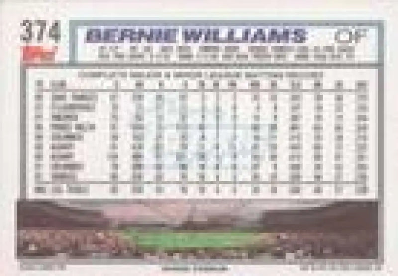 1992 Topps Micro #374 Bernie Williams NM-MT New York Yankees Baseball Card - Baseball Card Single