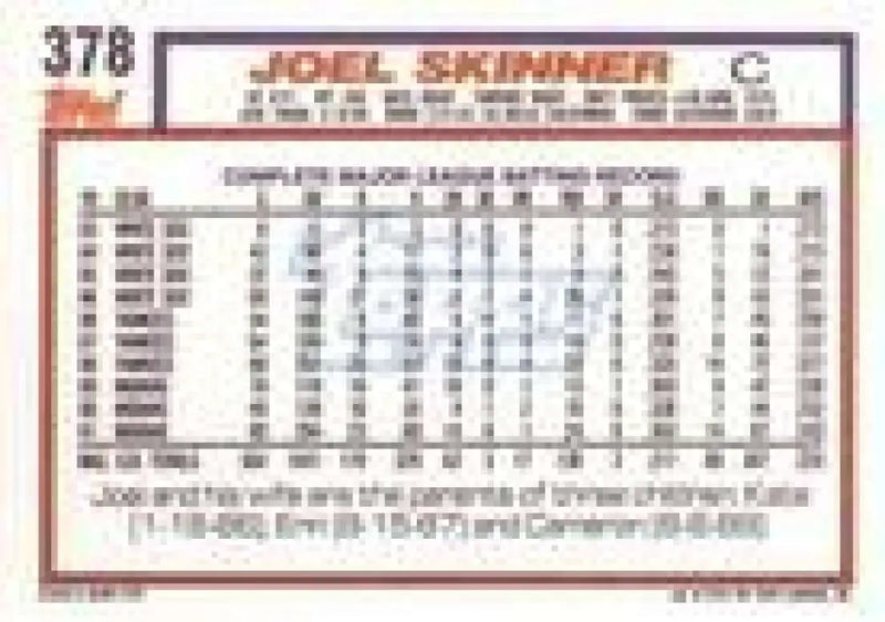 1992 Topps Micro #378 Joel Skinner NM-MT Cleveland Indians Baseball Card - Baseball Card Single