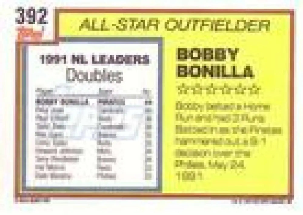 1992 Topps Micro #392 Bobby Bonilla NM-MT Pittsburgh Pirates Baseball Card - Baseball Card Single