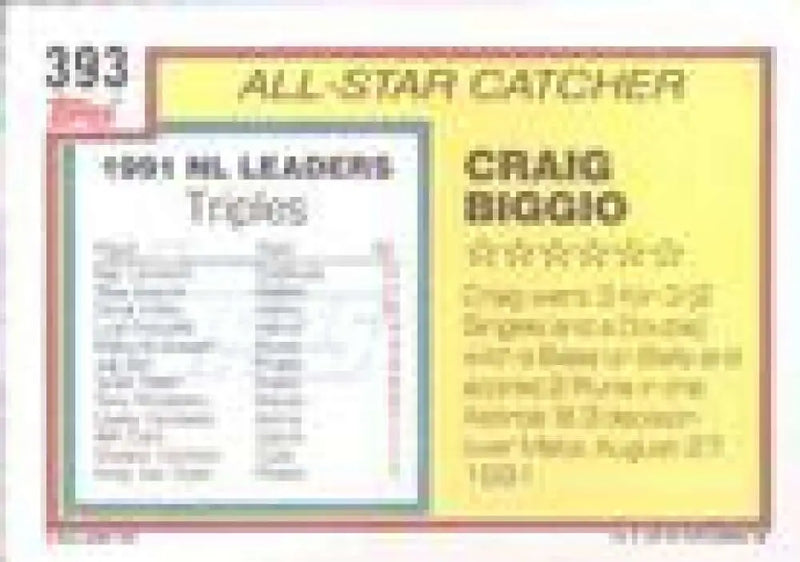 1992 Topps Micro #393 Craig Biggio NM-MT Houston Astros Baseball Card - Baseball Card Single