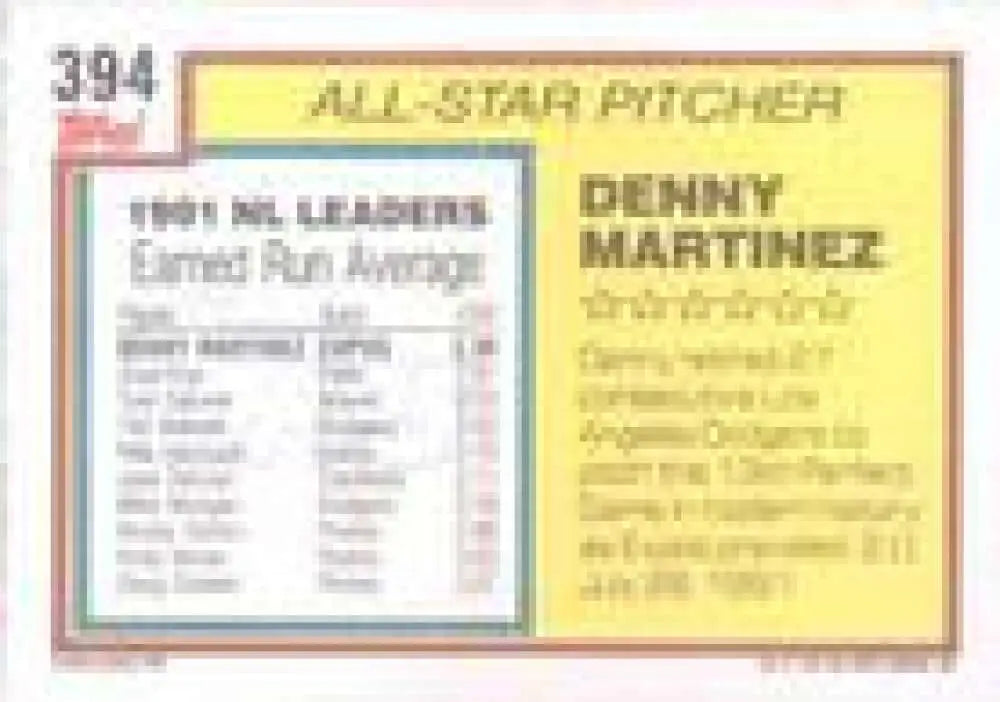 1992 Topps Micro #394 Dennis Martinez NM-MT Montreal Expos Baseball Card - Baseball Card Single