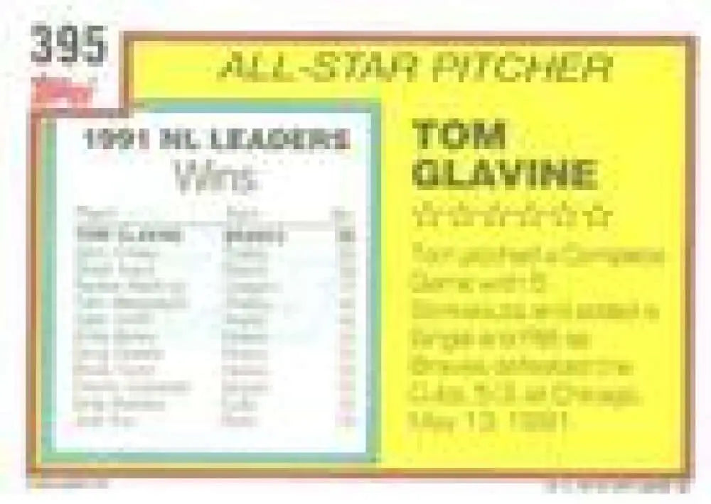 1992 Topps Micro #395 Tom Glavine NM-MT Atlanta Braves Baseball Card - Baseball Card Single