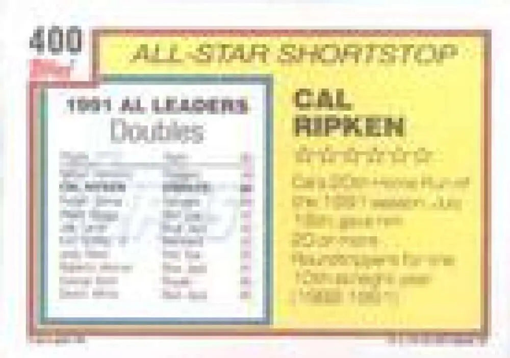 1992 Topps Micro #400 Cal Ripken Jr. NM-MT Baltimore Orioles Baseball Card - Baseball Card Single
