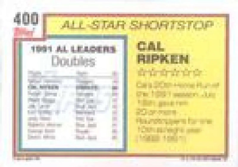 1992 Topps Micro #400 Cal Ripken Jr. NM-MT Baltimore Orioles Baseball Card - Baseball Card Single