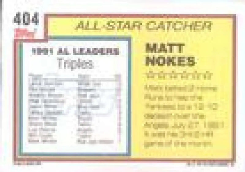 1992 Topps Micro #404 Matt Nokes NM-MT New York Yankees Baseball Card - Baseball Card Single