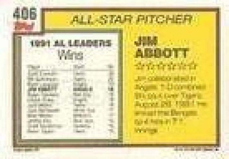 1992 Topps Micro #406 Jim Abbott NM-MT California Angels Baseball Card - Baseball Card Single