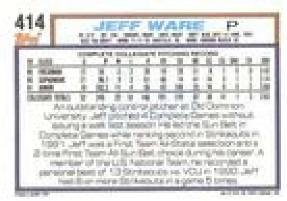 1992 Topps Micro #414 Jeff Ware NM-MT Toronto Blue Jays Baseball Card - Baseball Card Single