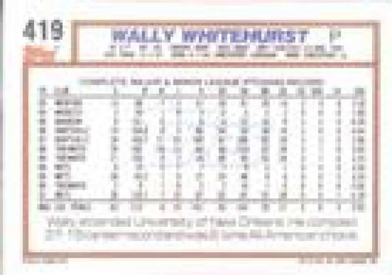1992 Topps Micro #419 Wally Whitehurst NM-MT New York Mets Baseball Card - Baseball Card Single