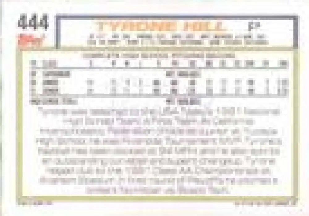 1992 Topps Micro #444 Tyrone Hill NM-MT RC Rookie Milwaukee Brewers Baseball Card - Baseball Card Single