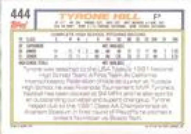 1992 Topps Micro #444 Tyrone Hill NM-MT RC Rookie Milwaukee Brewers Baseball Card - Baseball Card Single