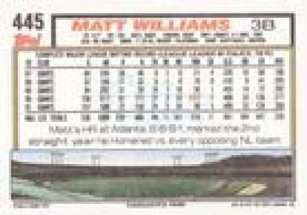 1992 Topps Micro #445 Matt Williams NM-MT San Francisco Giants Baseball Card - Baseball Card Single