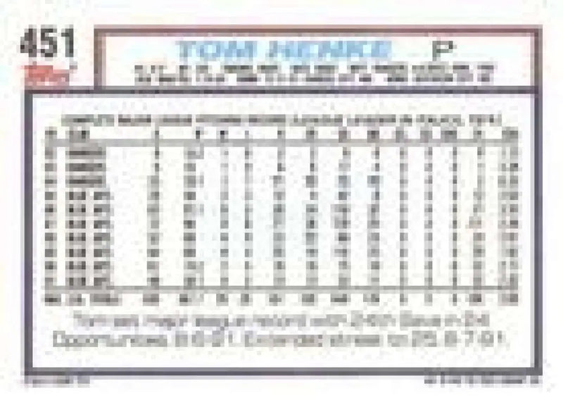 1992 Topps Micro #451 Tom Henke NM-MT Toronto Blue Jays Baseball Card - Baseball Card Single