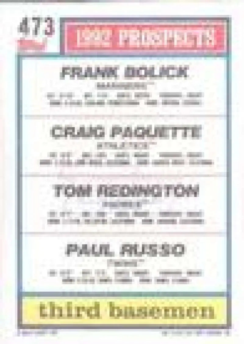 1992 Topps Micro #473 Frank Bolick/Craig Paquette/Tom Redington/Paul Russo NM-MT Seattle Mariners/Oakland Athletics/San