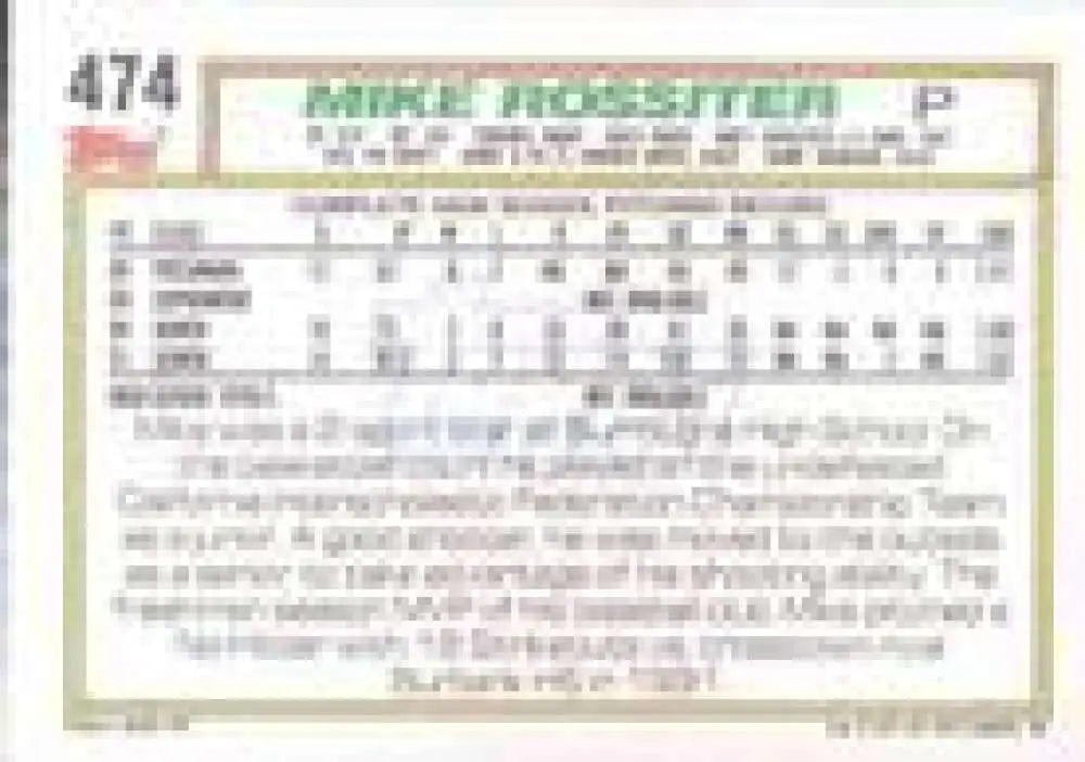 1992 Topps Micro #474 Mike Rossiter NM-MT RC Rookie Oakland Athletics Baseball Card - Baseball Card Single