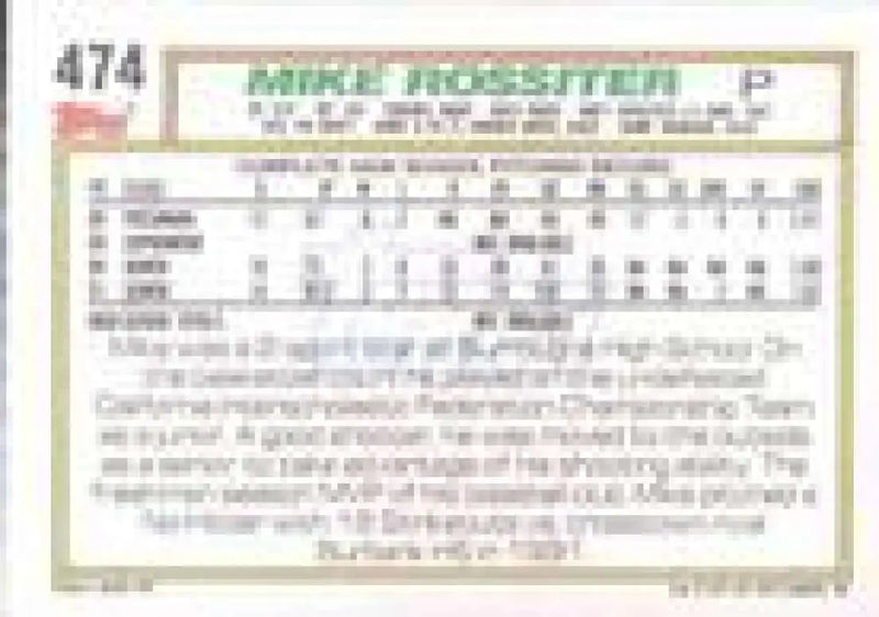 1992 Topps Micro #474 Mike Rossiter NM-MT RC Rookie Oakland Athletics Baseball Card - Baseball Card Single