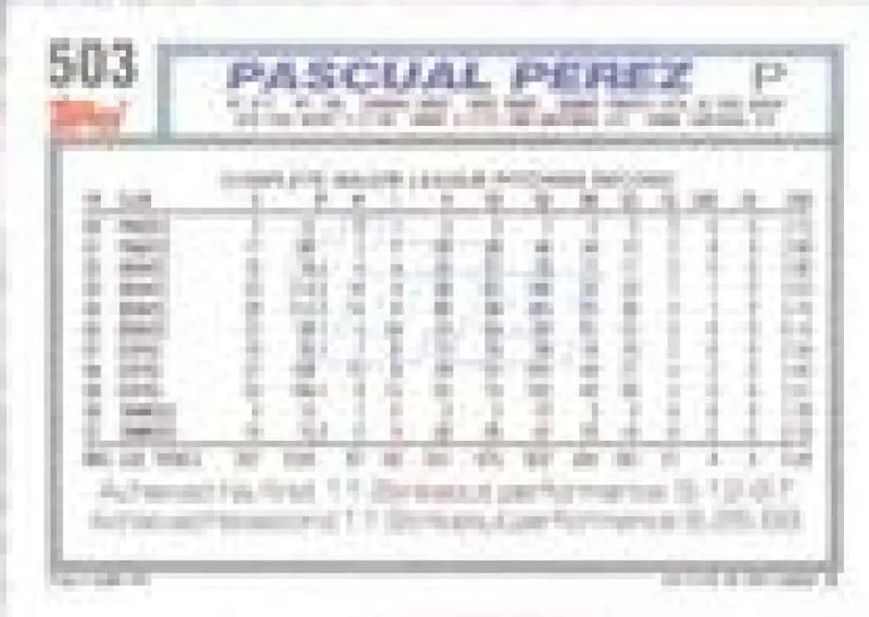 1992 Topps Micro #503 Pascual Perez NM-MT New York Yankees Baseball Card - Baseball Card Single