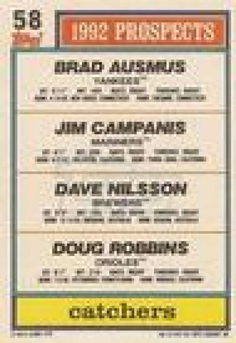 1992 Topps Micro #58 Brad Ausmus/Jim Campanis/Dave Nilsson/Doug Robbins NM-MT RC Rookie New York Yankees/Seattle
