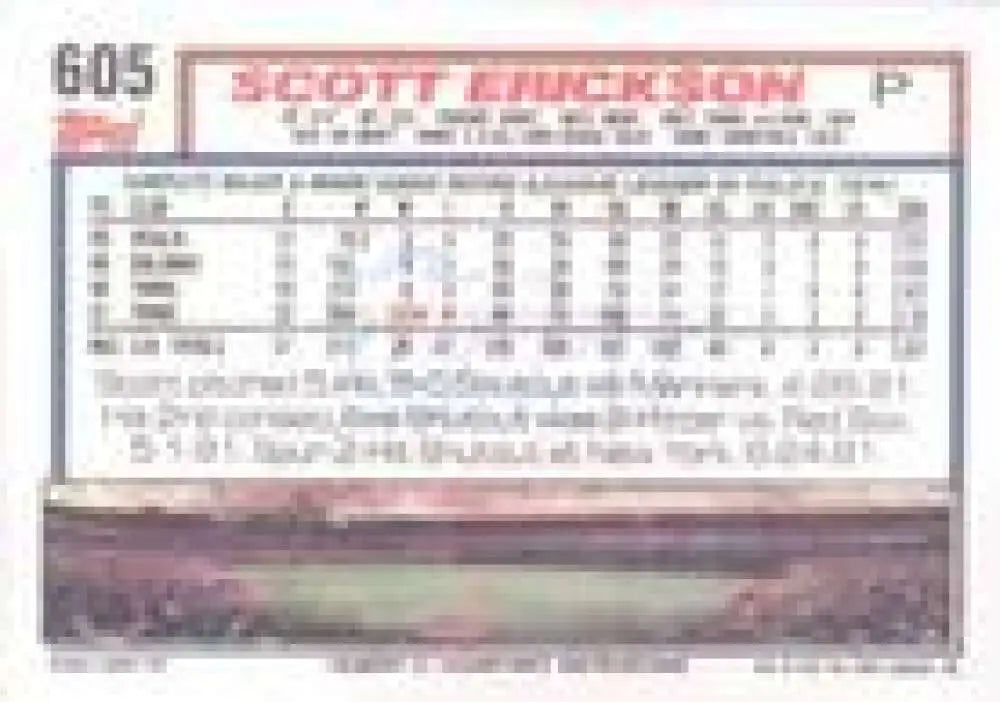 1992 Topps Micro #605 Scott Erickson NM-MT Minnesota Twins Baseball Card - Baseball Card Single