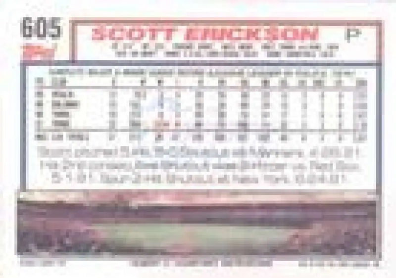 1992 Topps Micro #605 Scott Erickson NM-MT Minnesota Twins Baseball Card - Baseball Card Single