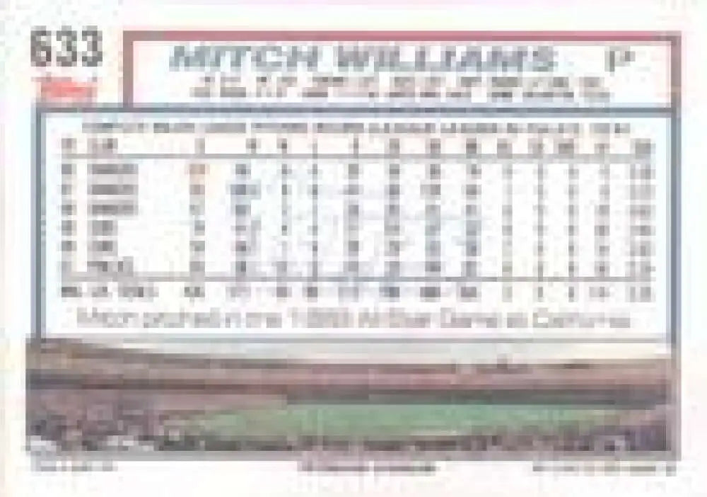 1992 Topps Micro #633 Mitch Williams NM-MT Philadelphia Phillies Baseball Card - Baseball Card Single