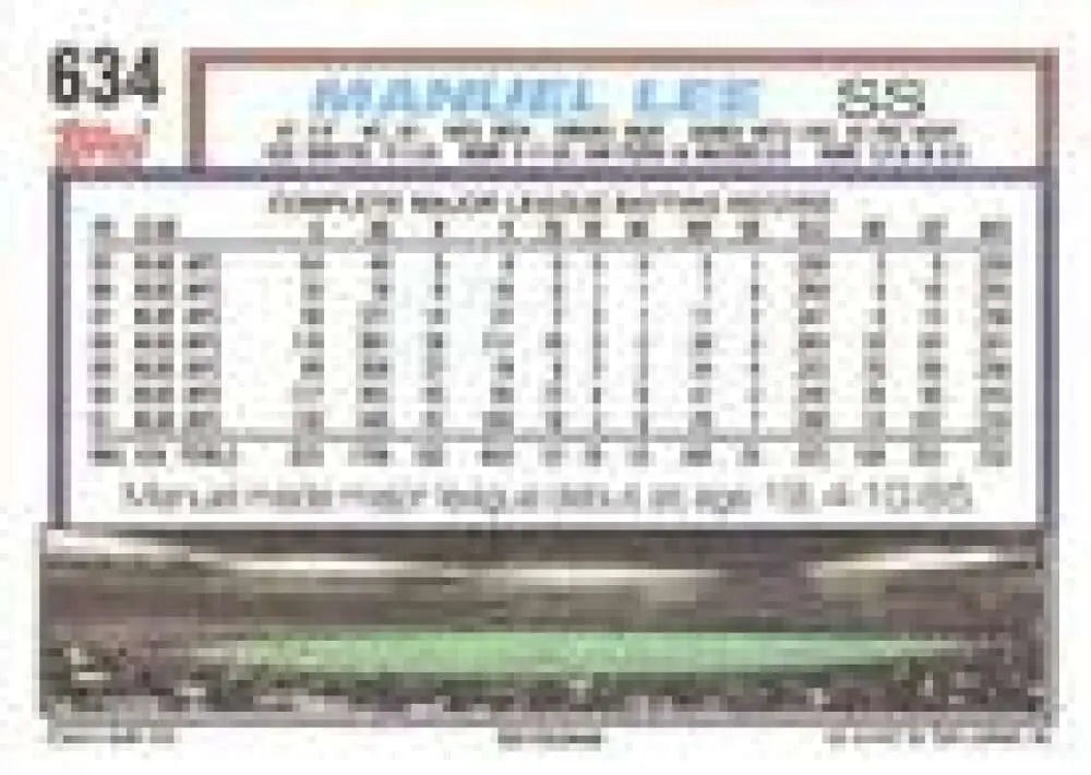 1992 Topps Micro #634 Manuel Lee NM-MT Toronto Blue Jays Baseball Card - Baseball Card Single