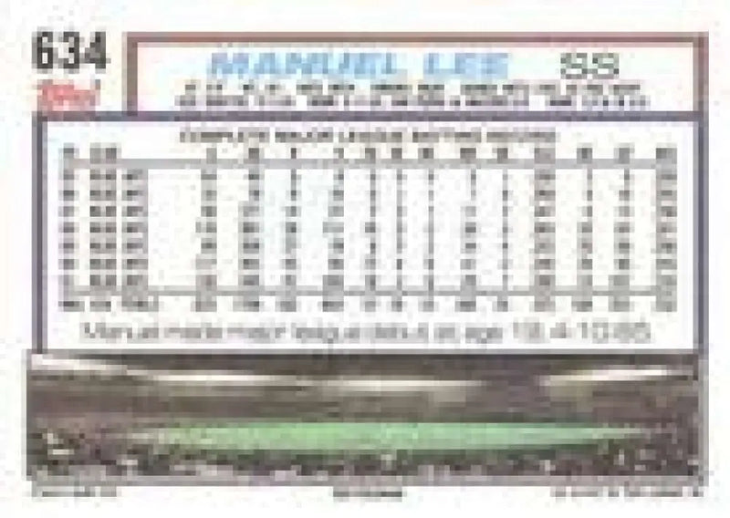 1992 Topps Micro #634 Manuel Lee NM-MT Toronto Blue Jays Baseball Card - Baseball Card Single