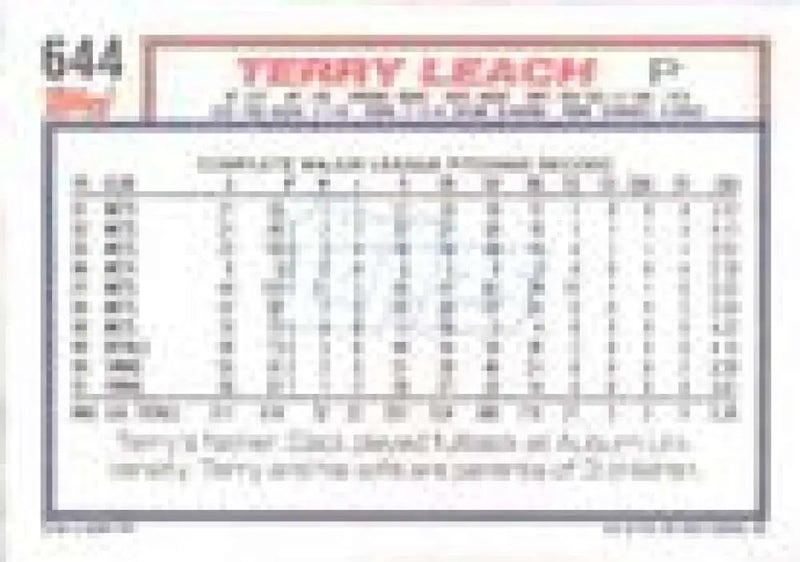 1992 Topps Micro #644 Terry Leach NM-MT Minnesota Twins Baseball Card - Baseball Card Single
