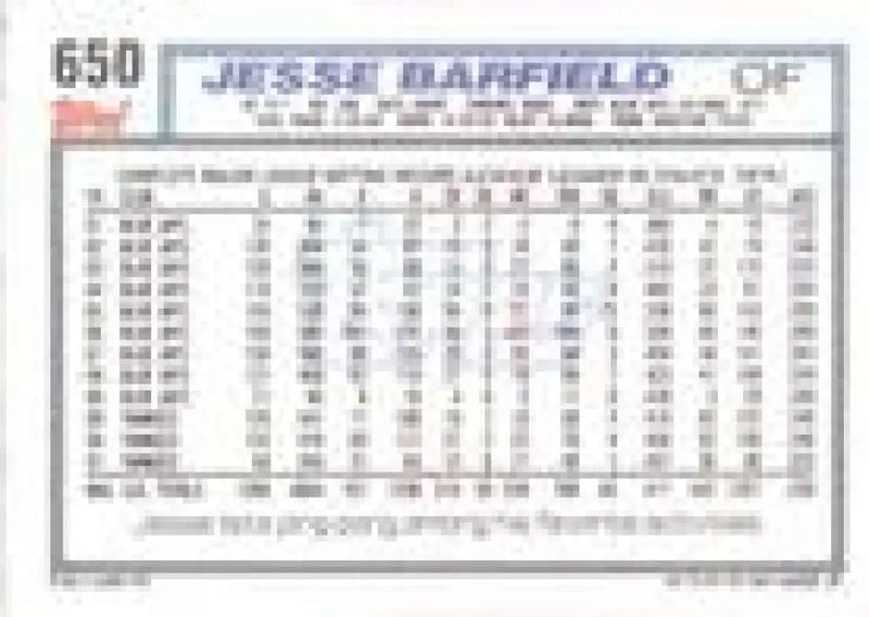 1992 Topps Micro #650 Jesse Barfield NM-MT New York Yankees Baseball Card - Baseball Card Single