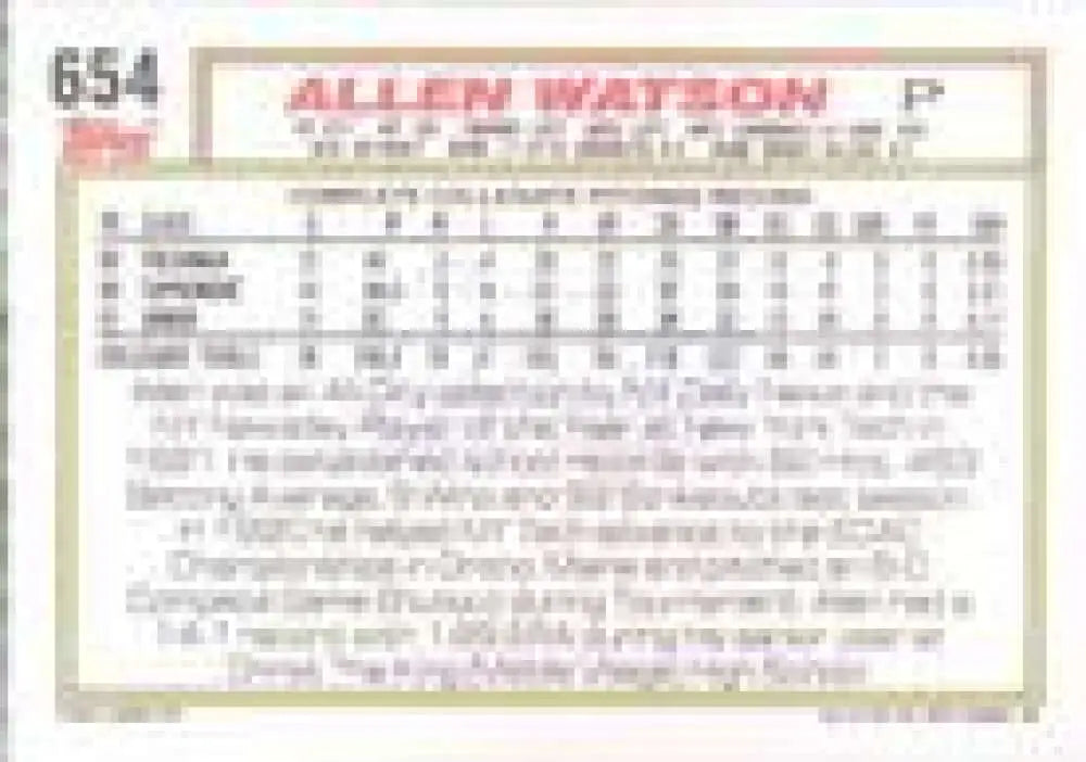 1992 Topps Micro #654 Allen Watson NM-MT RC Rookie St. Louis Cardinals Baseball Card - Baseball Card Single