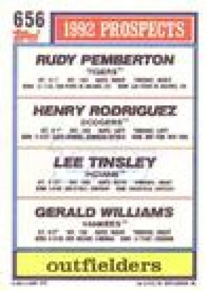 1992 Topps Micro #656 Rudy Pemberton/Henry Rodriguez/Lee Tinsley/Gerald Williams NM-MT RC Rookie Detroit Tigers/Los