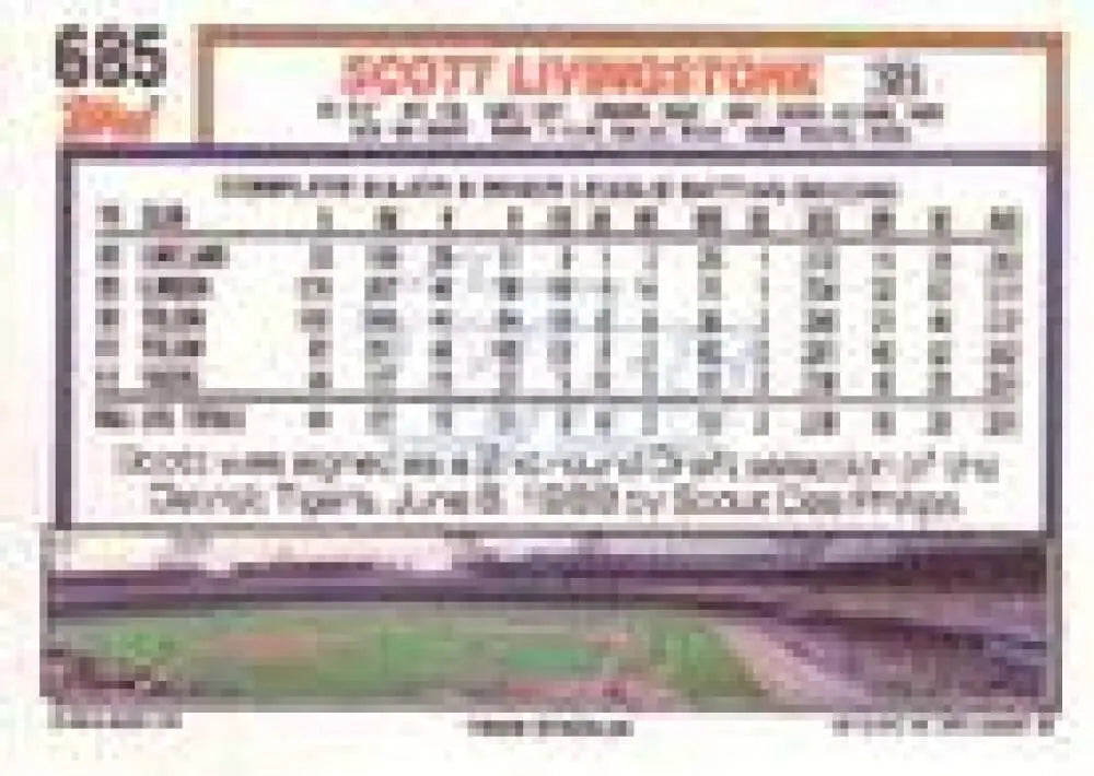 1992 Topps Micro #685 Scott Livingstone NM-MT Detroit Tigers Baseball Card - Baseball Card Single