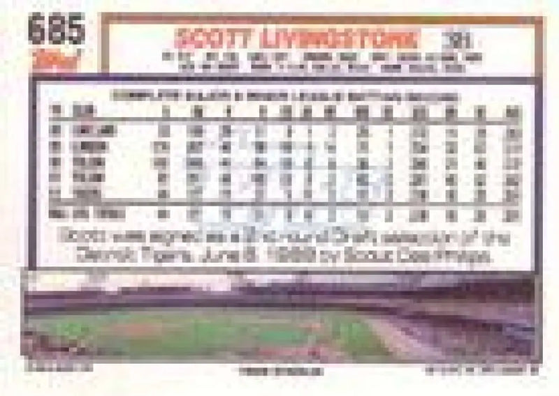 1992 Topps Micro #685 Scott Livingstone NM-MT Detroit Tigers Baseball Card - Baseball Card Single