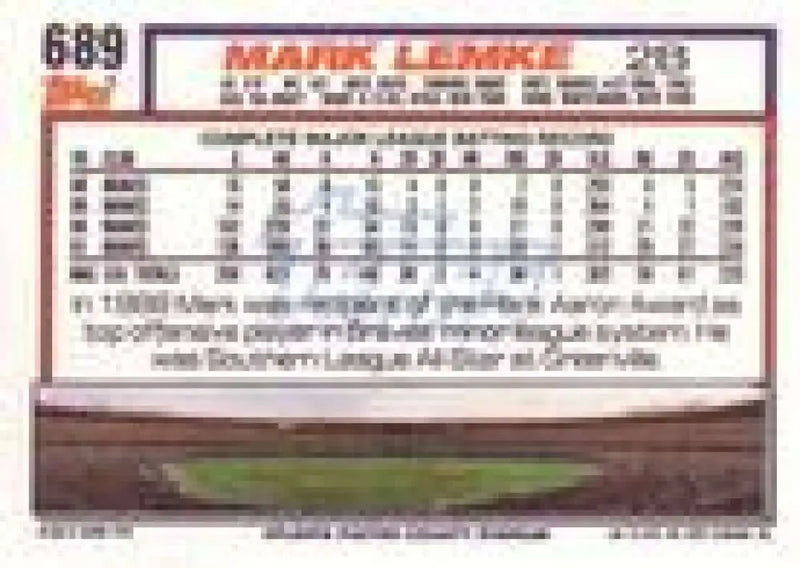 1992 Topps Micro #689 Mark Lemke NM-MT Atlanta Braves Baseball Card - Baseball Card Single