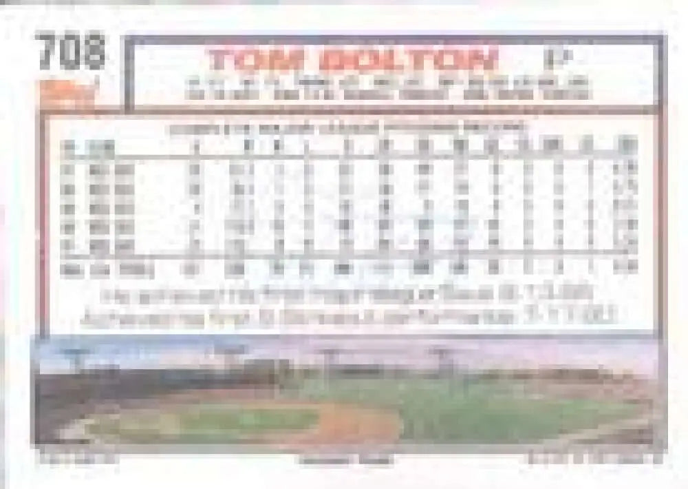1992 Topps Micro #708 Tom Bolton NM-MT Boston Red Sox Baseball Card - Baseball Card Single