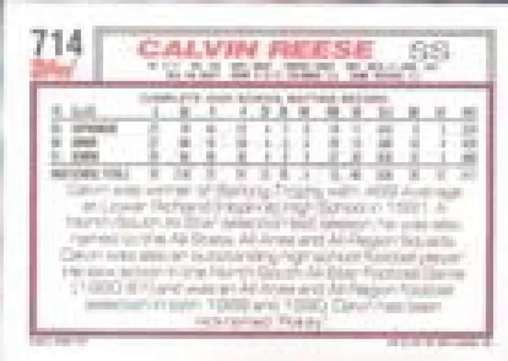 1992 Topps Micro #714 Pokey Reese NM-MT RC Rookie Cincinnati Reds Baseball Card - Baseball Card Single