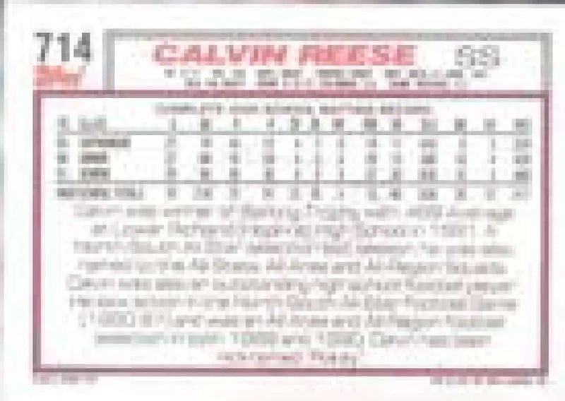 1992 Topps Micro #714 Pokey Reese NM-MT RC Rookie Cincinnati Reds Baseball Card - Baseball Card Single