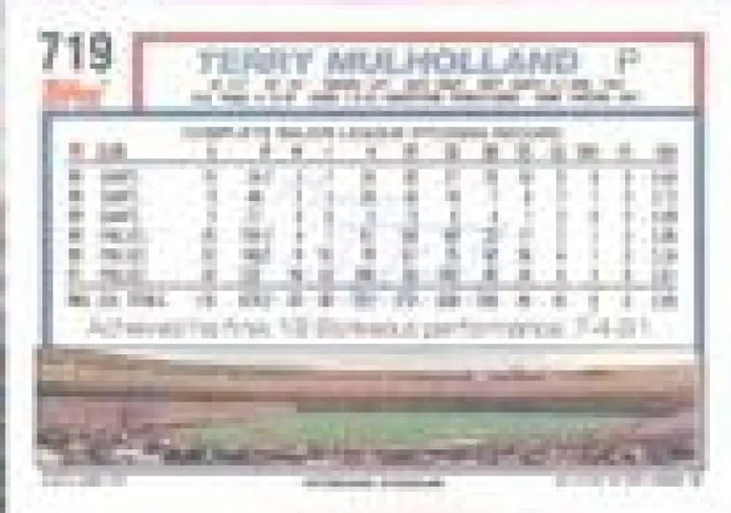 1992 Topps Micro #719 Terry Mulholland NM-MT Philadelphia Phillies Baseball Card - Baseball Card Single