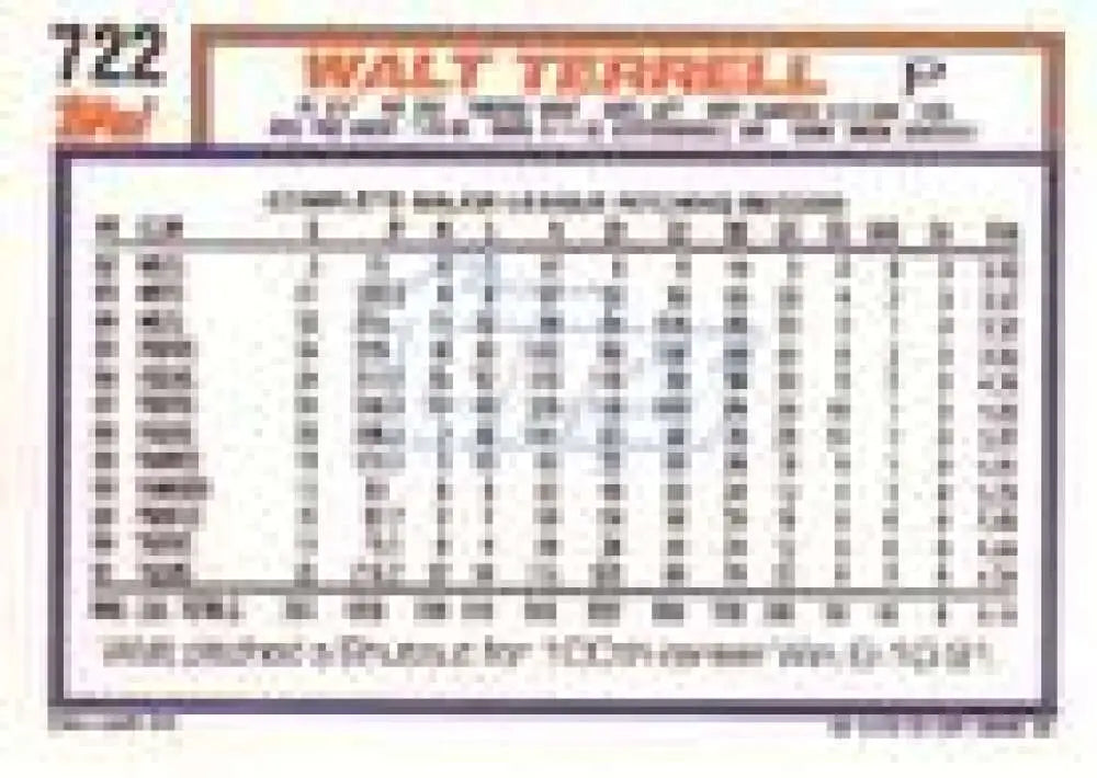 1992 Topps Micro #722 Walt Terrell NM-MT Detroit Tigers Baseball Card - Baseball Card Single
